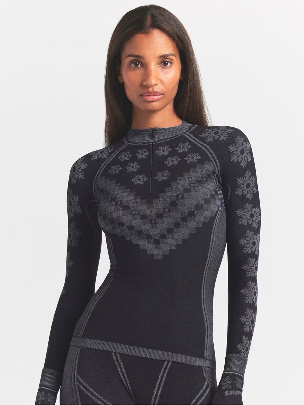 Skims First Layers Half Zip Long Sleeve Size Small NWT Obsidian Winter Fairisle